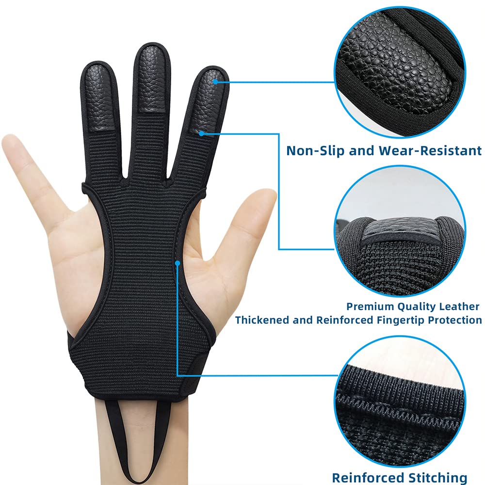Seektop Archery Gloves Shooting Hunting Leather Three Finger Protector for Youth Adult Beginner -S