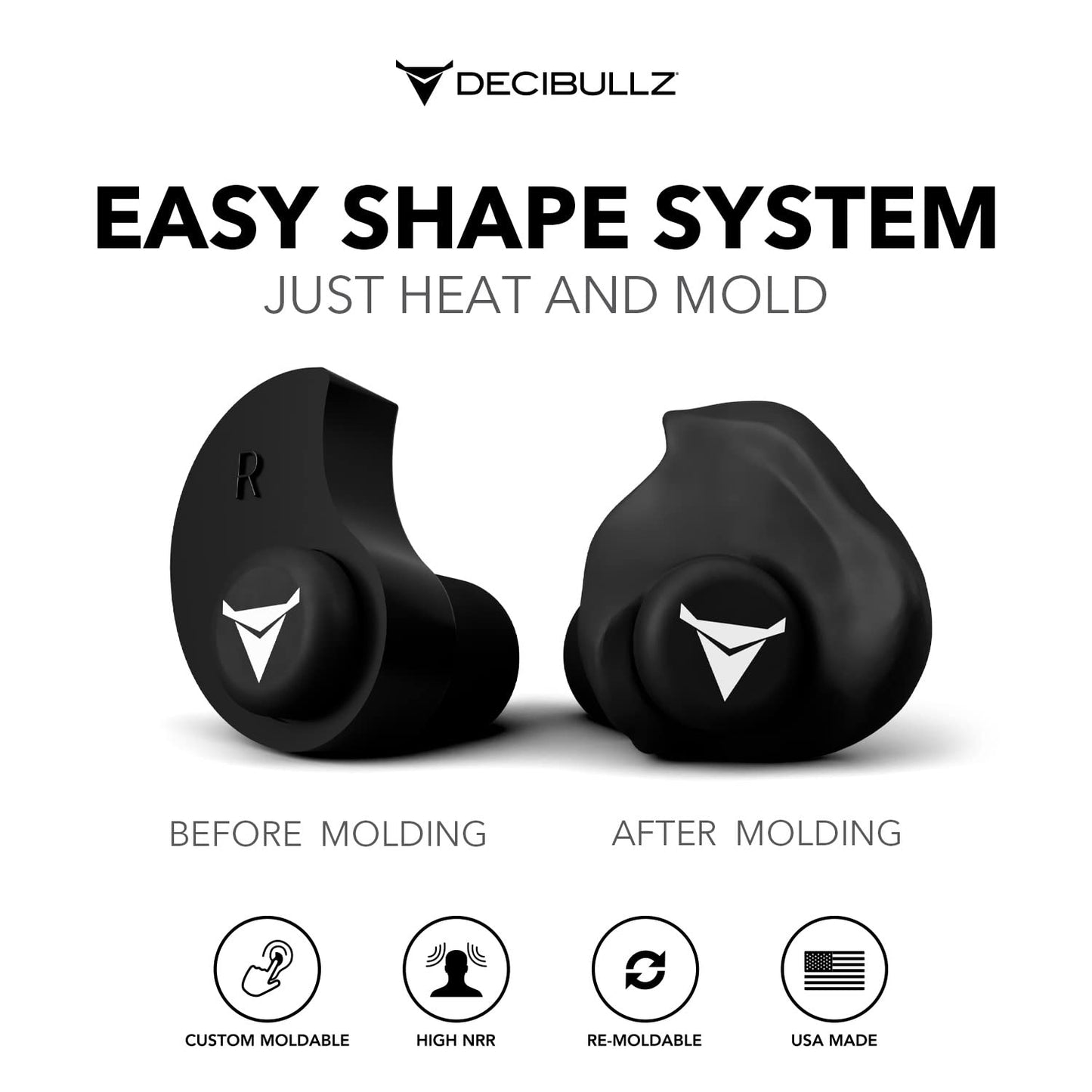 Decibullz 25-Decibel Noise-Reduction Earplugs for Hearing Protection, Custom-Molded Reusable Earplugs for Noise Sensitivity & Flights, White