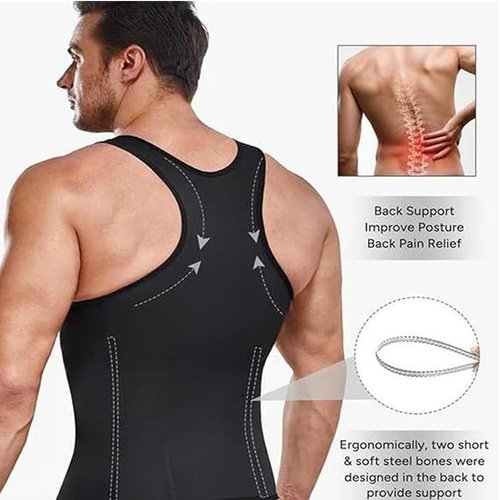 krautain Men's Zipper Waist Trainer Trimmer Vest Sweat for Men Under Clothes Compression Shirt Body Shaper Compression Undershirts(1PC,X-Large)