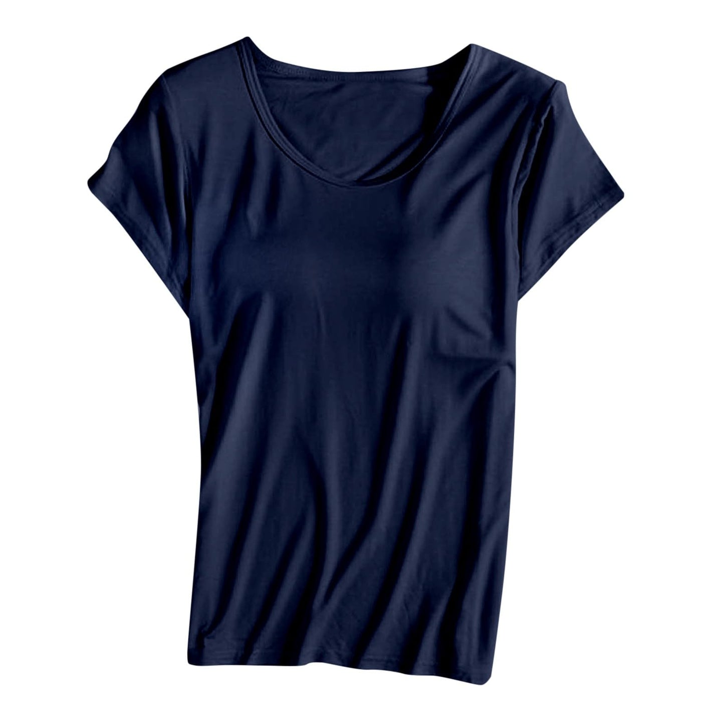 JiXiang Shirts with Built in Bras for Women Short Sleeves Crewneck Padded Tunics Tops Comfy Athletic Shelf Bra Active Tees