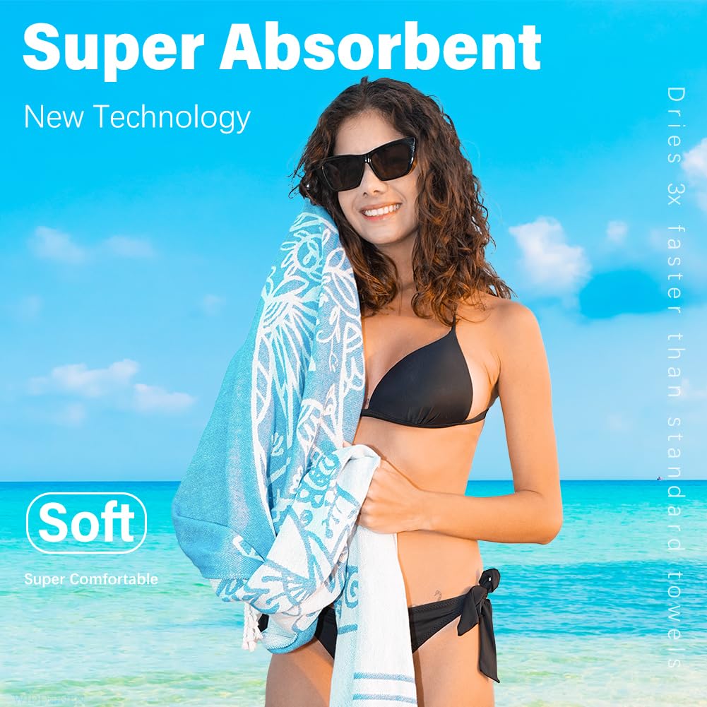 Widdonen Thin Turkish Beach Towel Lightweight Quick Dry Absorbent Cotton Bathroom Bath Pool Swim Towels Extra Large Oversized Sand Free Beach Accessories Essentials Cloud Gifts for Adult