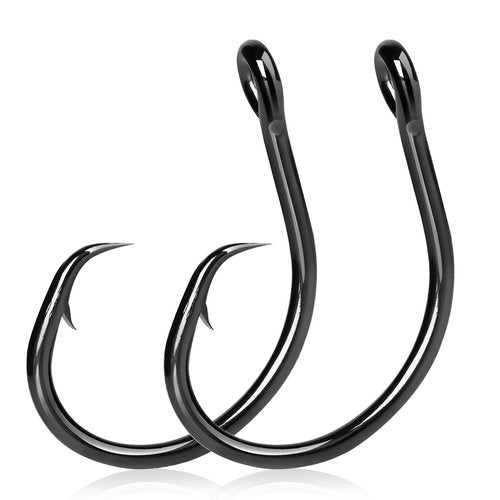 9KM DWLIFE Fishing Hooks Circle Hooks 25pcs 4X Strong Fish Hook,High Carbon Steel Non-Offset Closed Eye Wide Gap for Catfish Striped Bass Salmon Fresh and Saltwater 2/0