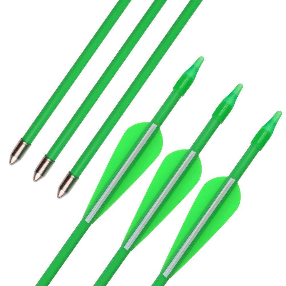 GPP 12 PK 28 Fiberglass Archery Target Arrows - Practice Arrow or Youth Arrow for Recurve Bow, Green