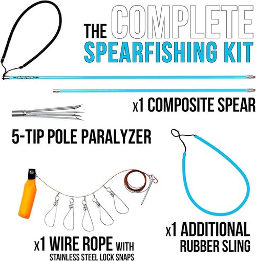 Hawaiian Sling Fishing Spear Set Lite - Travel Fiberglass Pole Spear Harpoon for Spearfishing with a 5 tip Prong Paralyzer - Fishing line Holder and Travel Bag Included for Spear Fishing Equipment