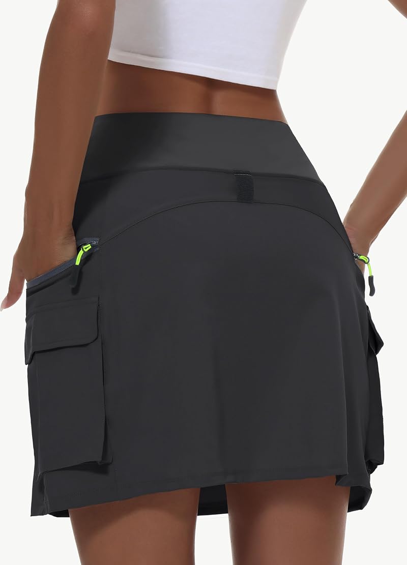MIVEI Women's Hiking Cargo Skorts with Zipper Pockets, Black, Medium