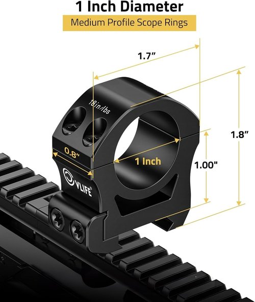 CVLIFE 1 inch Scope Rings Medium Profile Precision Mount - Compatible with Picatinny Rails - 20mm See Through Rifle Scope Mount - 2 Pieces