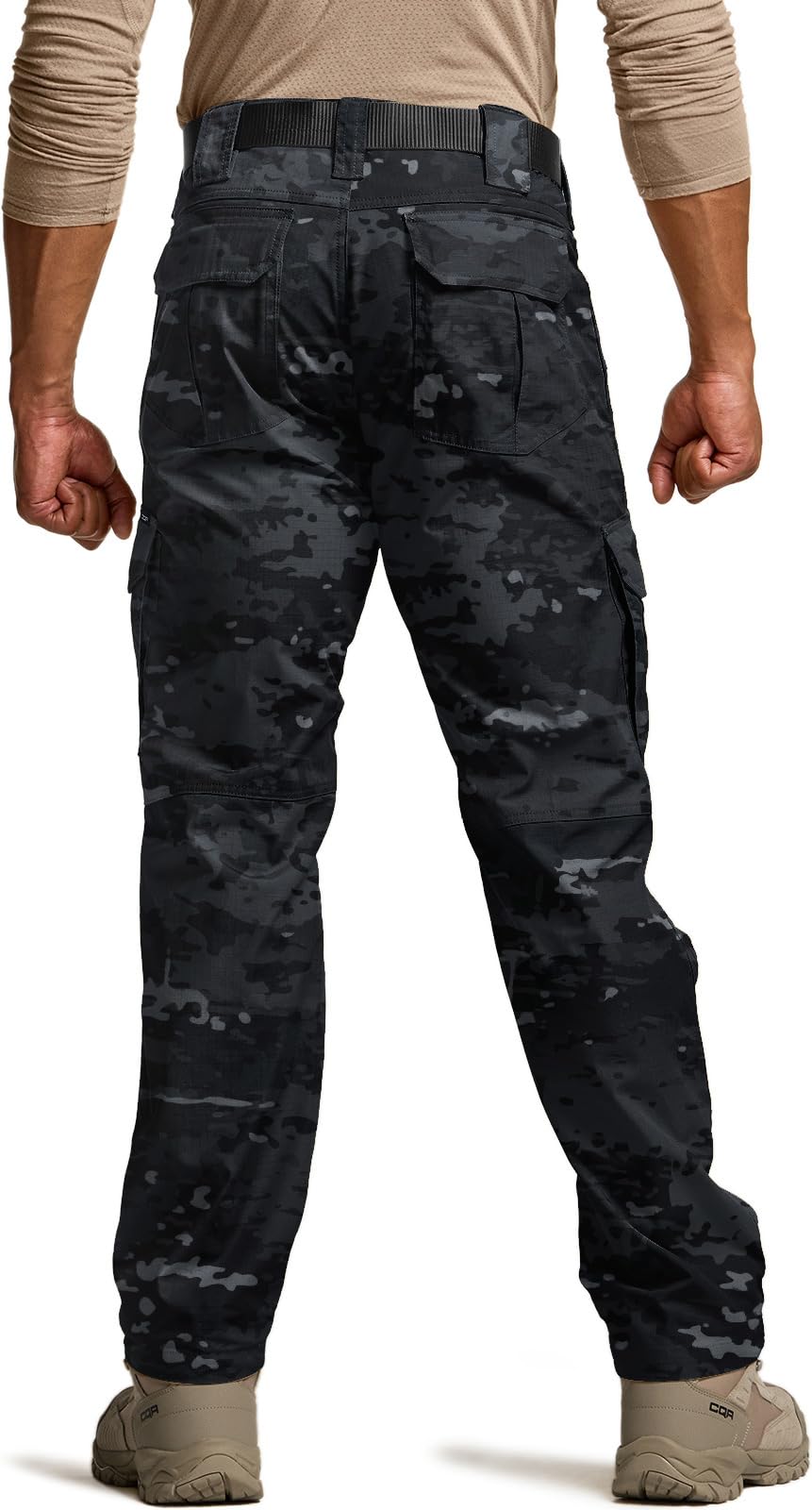 CQR Men's Tactical Pants, Water Resistant Ripstop Cargo Pants, Lightweight EDC Work Hiking Pants, Outdoor Apparel, Duratex Mag Pocket Print Utility Camo Black, 30W x 32L