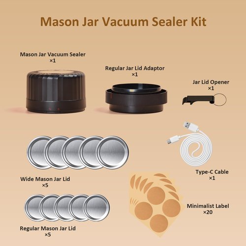 HTPOW Electric Mason Jar Vacuum Sealer - Automatic Mason Jar Vacuum Sealer Kit, Vacuum Sealer for All Mason Jars With Regular Lids/Wild Mouth Lids, A Must-Have Tool for Canned Foods/Pantry etc