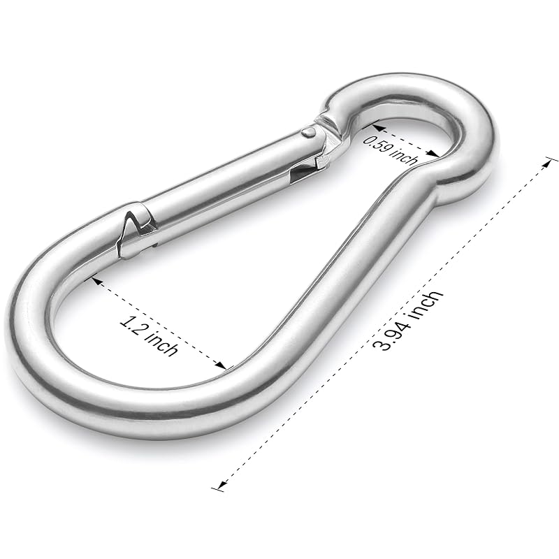 4Inch Marine-Grade 316 Stainless Steel Carabiner Clip | Heavy-Duty Snap Hook Set of 5