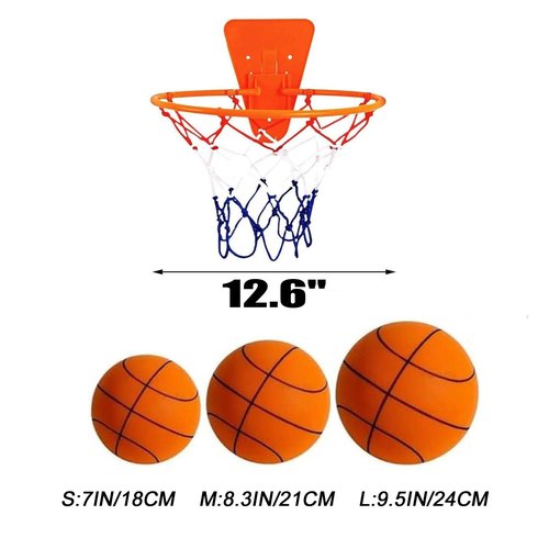 Silent Basketball and Hoop Set, Silent Basketball Dribbling No Noise with Wall Mount Basketball Hoop, Quiet Ball Professional Indoor Basketballs Frame for Home Use (Orange Set, L:9.5IN/24CM)