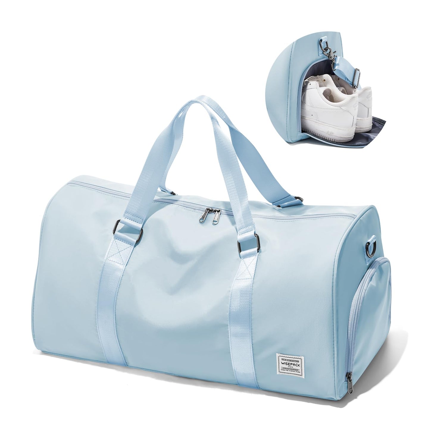 Gym Bag for Women Men with Shoe Compartment,Small Travel Duffle Bags for Traveling Overnight Weekender Bag Personal Item Travel Bag Large Sport Gym Bag Workout Bag Hospital Holdalls Sky Blue