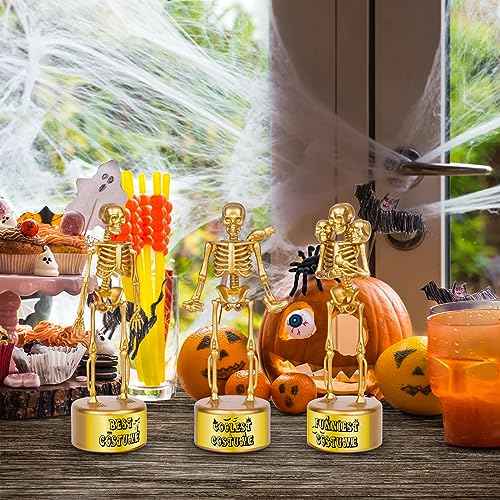 Halloween Trophy 4 Pack Best Costume Skeleton Trophies, Halloween Skeleton Funny Trophy Plastic Tropies for Contest Awards, Halloween Party Prizes for Adults Party Supplies