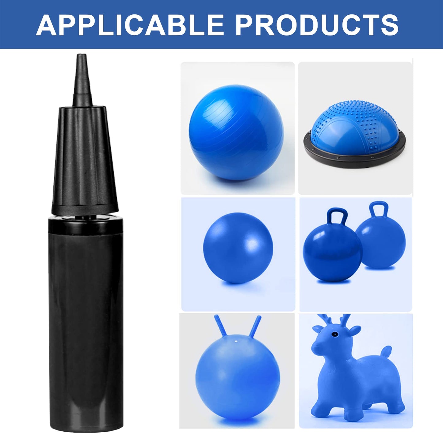 Exercise Ball Pump, Hand Air Pump for Stability Workout Yoga Ball, with 10 Plugs for Valve & 2 Plug Remover for Easy Deflation