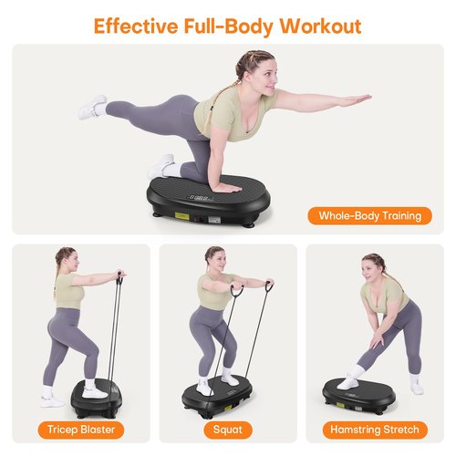 Curved Vibration Plate Exercise Machine, Vibrating Plate 400 lbs Capacity with 9 Auto Modes and 120 Adjustable Speeds, Large LED Display, Touch and Remote Control, Vibration Platform for Home (Black)