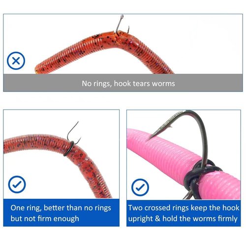 Fishfun Wacky Rig Tool with Silicone O Rings, 100Pcs for 3"-4" Senko Worms and 100Pcs for 5"-7" Worms. Easy Installation and Great Protection of Your Plastic Worms