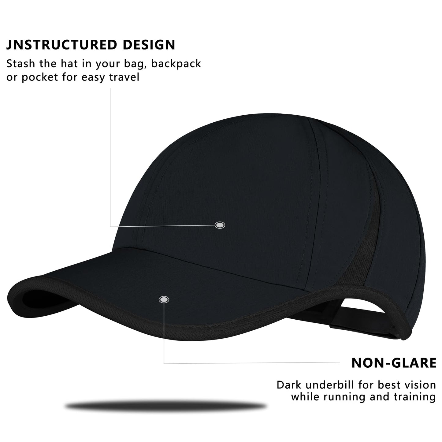 SEEK SURE Black Dry Fit Hat Men Women Low Porfile Fitted Ball Caps Lightweight Performance Running Hat