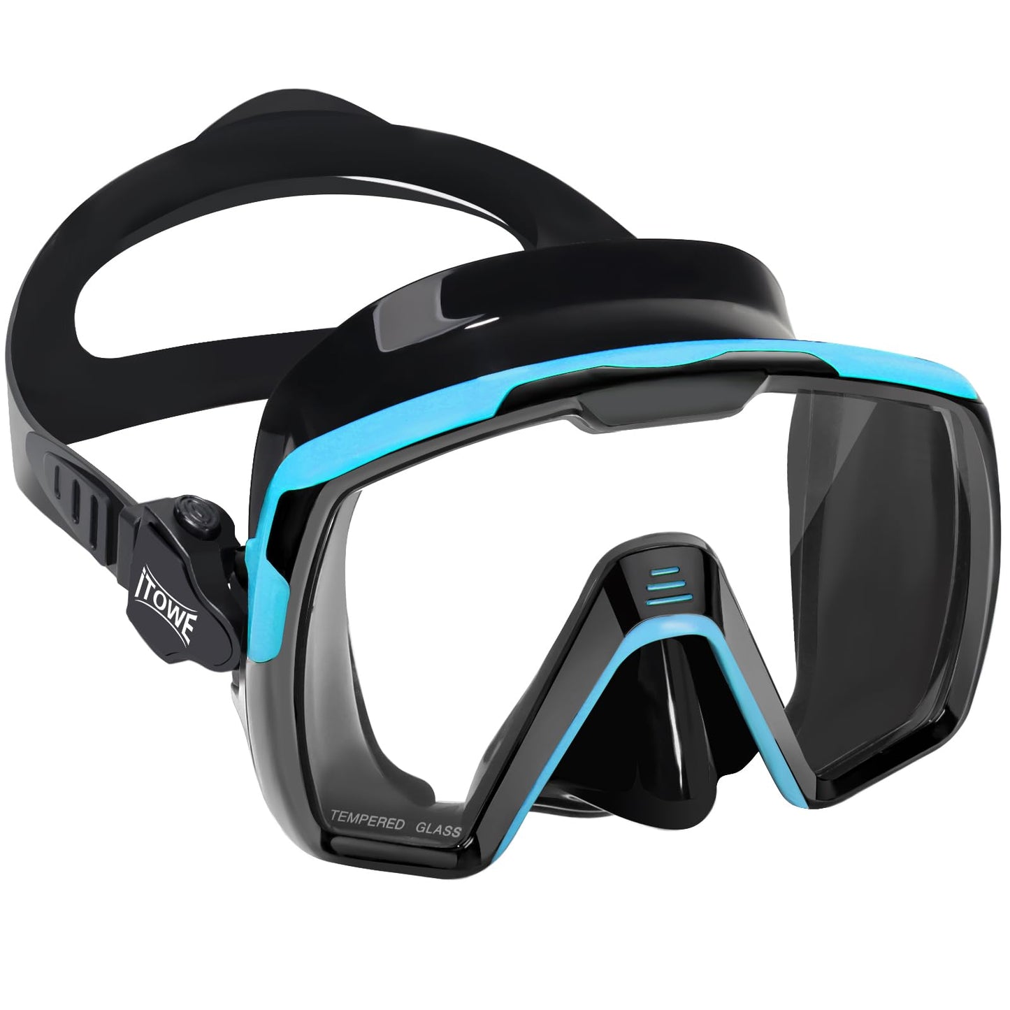 iTOWE Diving Mask Snorkel Swim Goggles Adult Men Women Youth, Clear Tempered Glass 180° Wide View Pool Water Goggles, Swimming Goggles with Nose Cover Water Proof Underwater Dive Snorkeling Scuba Gear