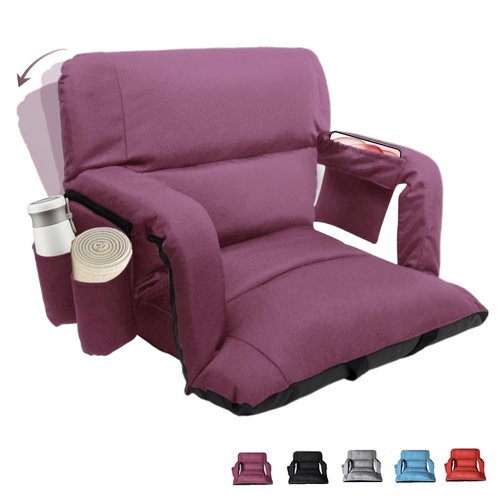 Stadium Seats with Back Support,Wide Stadium Chairs with Back and Cushion, Sofa Style Stadium Seats, 6 Reclining Positions, Extra Thick Bleacher Seat for Sports Events (Purple-1 Pack, Wide|25")