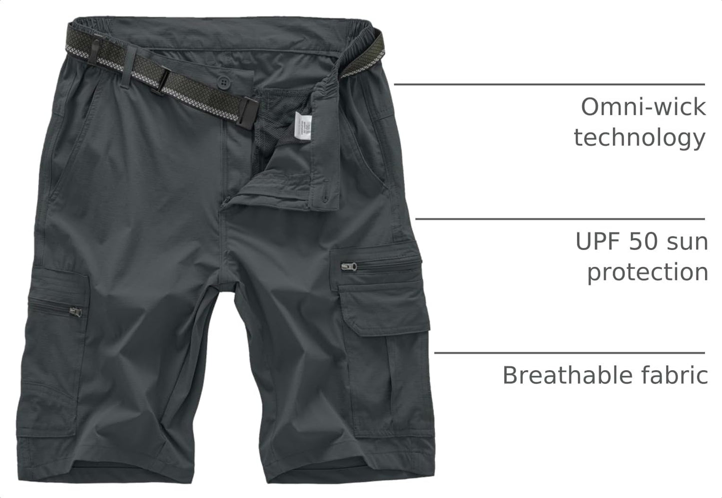 Jessie Kidden Mens Outdoor Casual Expandable Waist Lightweight Water Resistant Quick Dry Fishing Hiking Shorts (6222 Iron Grey 44)