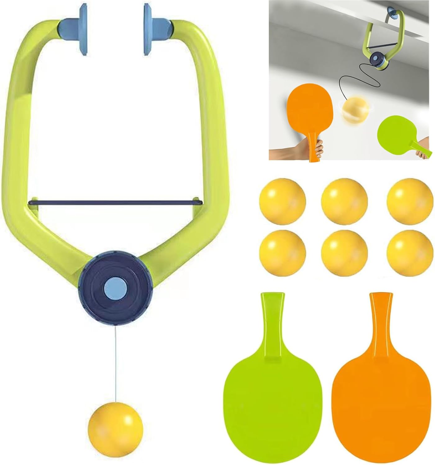 2025 New Door Pong Game, Adjustable ping Pong Doorway Game, Hanging Table Tennis Trainer Portable Set with 2 Pcs Racket & 6 Pcs Balls, Portable Door Frame Ping Pong Exerciser for Indoor Fun