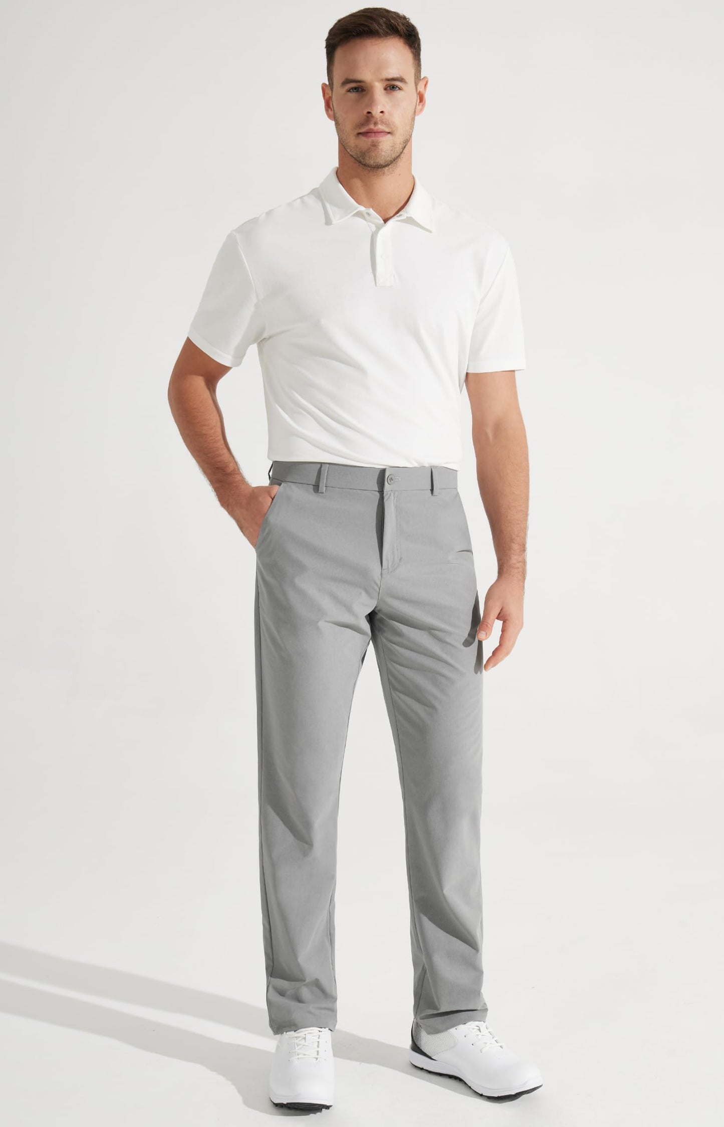 Libin Mens Golf Pants Stretch Work Dress Pants 30" Quick Dry Lightweight Business Casual Pant for Men Comfy Water Resistant, Light Grey, 44W x 30L
