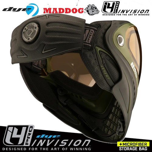 Maddog Dye I4 PRO Thermal Dual-Pane Anti-Fog Lens Paintball Airsoft Mask Goggle System Combo with Microfiber Storage Bag | High Performance Safety Certified Protection - SRGNT (Black/Olive)