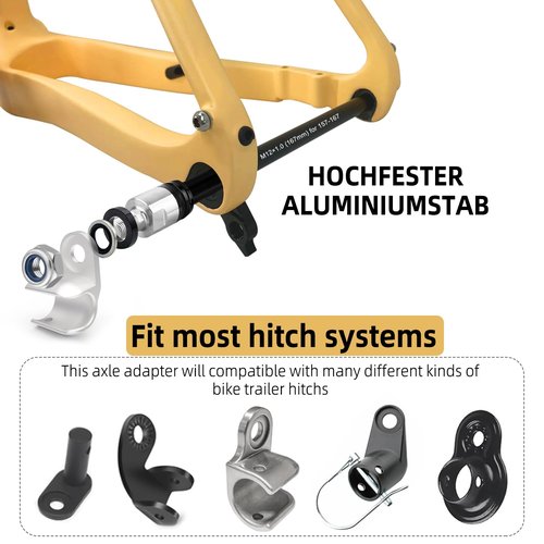 Universal Bicycle Thru Axle Trailer Hitch Adapter - Adjustable M12x1.0/1.5/1.75 Thru Axle (157-192mm),304 Stainless Steel & 6061-T6 Aluminum Shaft for Thule Bike Trailers & Thru-Axle Bikes
