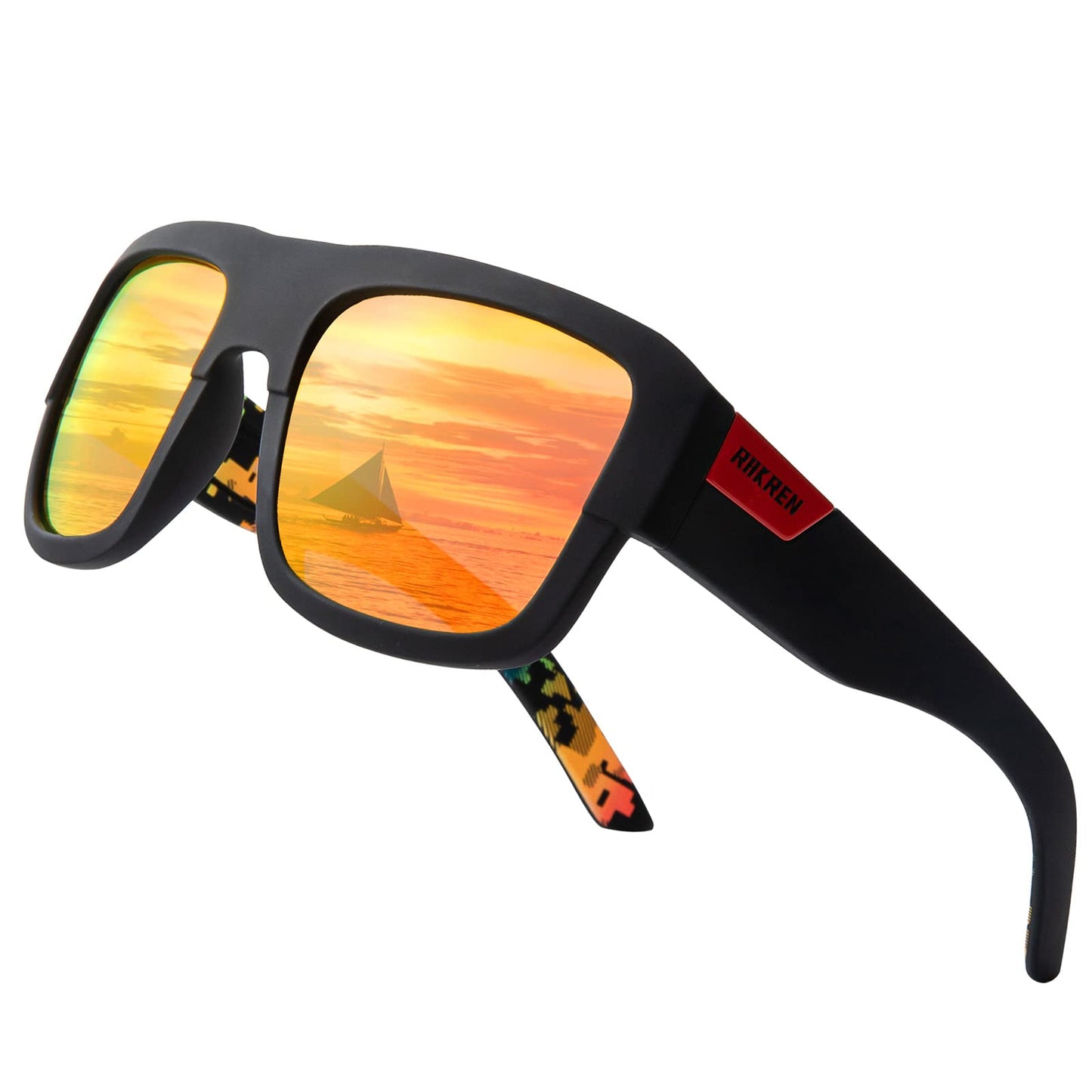 RAKREN Square Polarized Sunglasses for Men and Women Classic Driving Sports Sunglasses Men 100% UV Protection Goggles R03(Black Red)