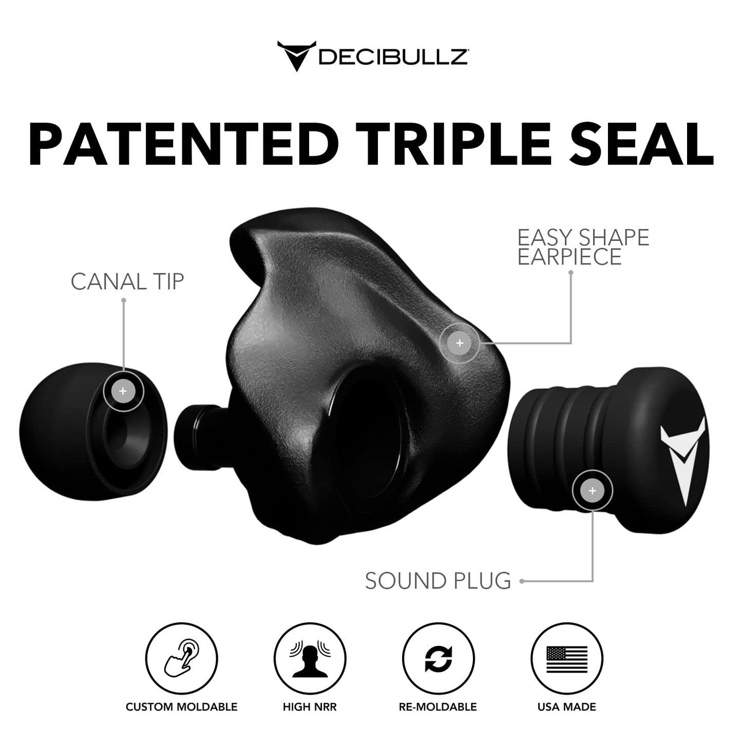 Decibullz 25-Decibel Noise-Reduction Earplugs for Hearing Protection, Custom-Molded Reusable Earplugs for Noise Sensitivity & Flights, White