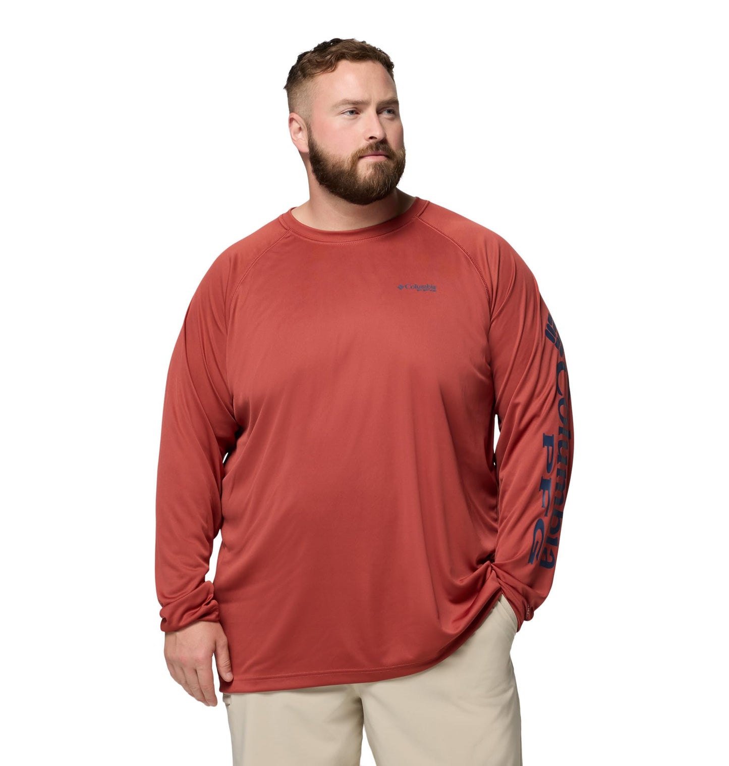 Columbia Men's PFG Terminal Tackle Long Sleeve Fishing Shirt, Dusty Crimson/Nocturnal Logo, Small