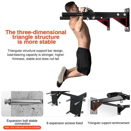 Wall-Mounted Pull-Up Bar – Drill Installation, Home Gym Equipment for Indoor Fitness, Chin-Up Bar for Strength Training, Spine Stretching & Inverted Workouts