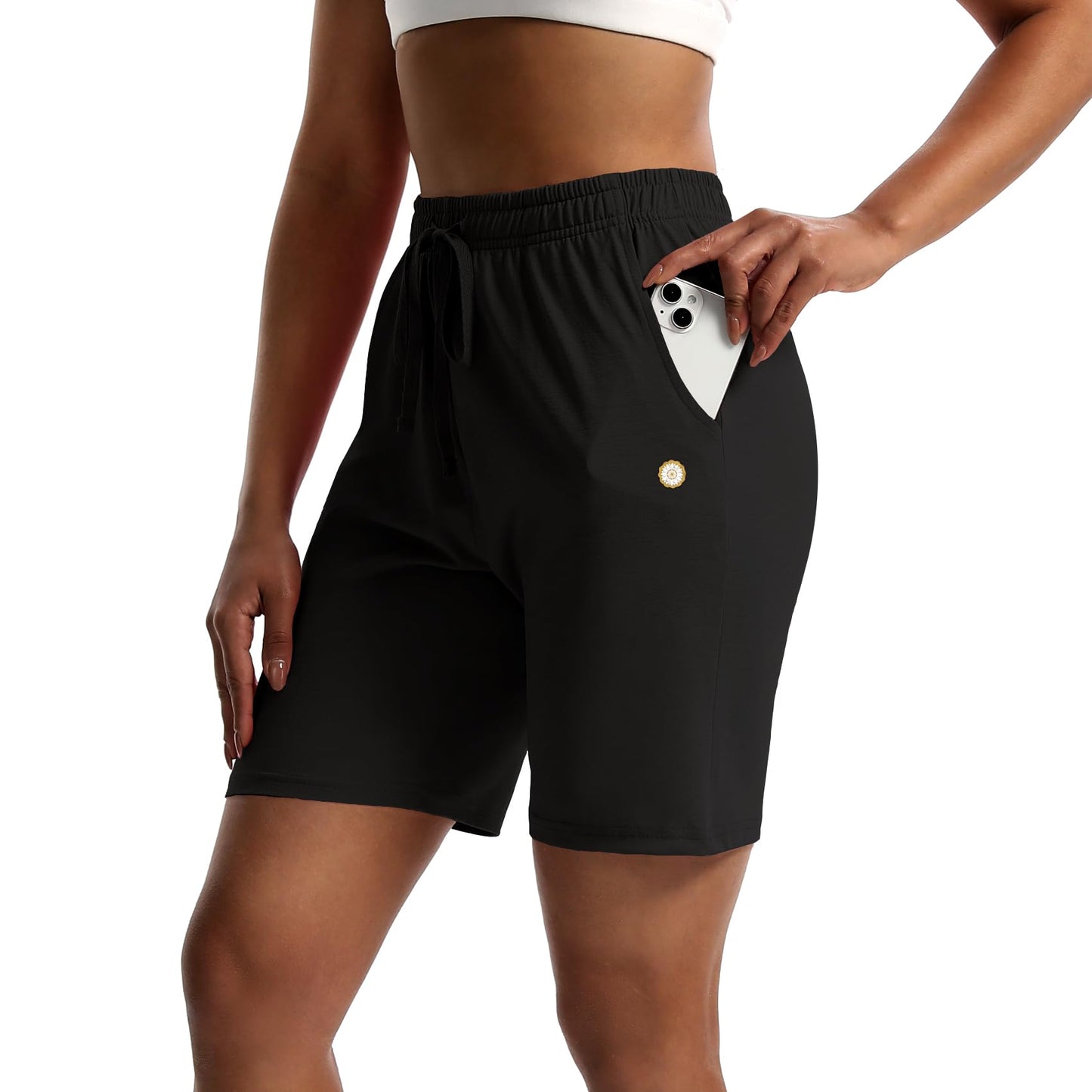 LUCKYCATCUS Women's 7" Bermuda Shorts Jersey Shorts with Pockets Workout Yoga Athletic Long Shorts for Women Black, XL