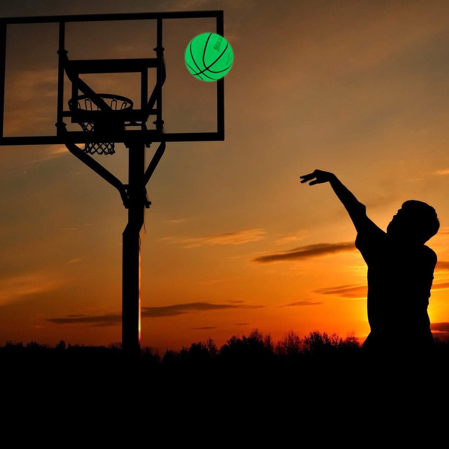 MILACHIC Basketball Glow in the Dark, Luminous Glowing Leather Basketballs 29.5" with Pump, Green Light up Basketball for Men Indoor-Outdoor Night Game & Training - Official Size 7