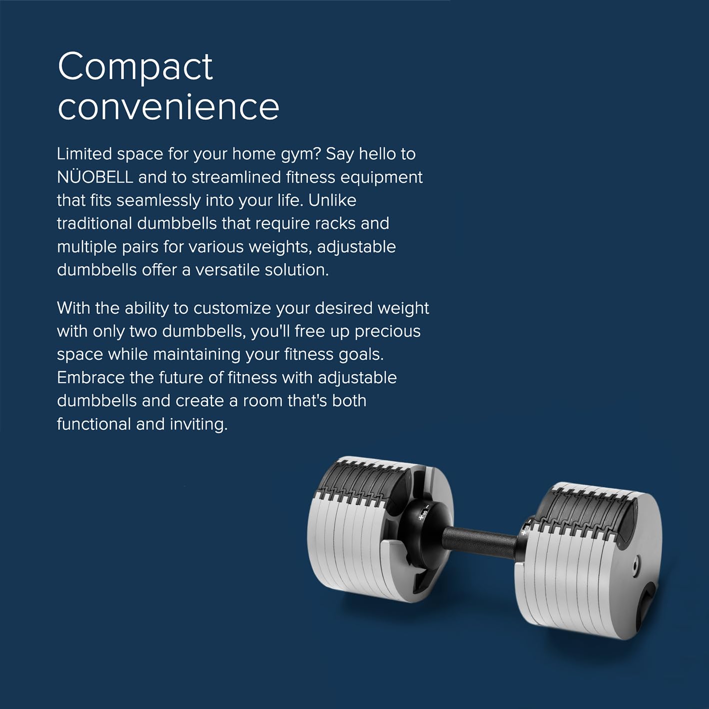 NÜOBELL® Adjustable Dumbbell Set for Home, 5-80 LB, Twist Lock 2024-25 Model, Classic Silver, 2 x 80 lb ea Dumbbell (Pair)