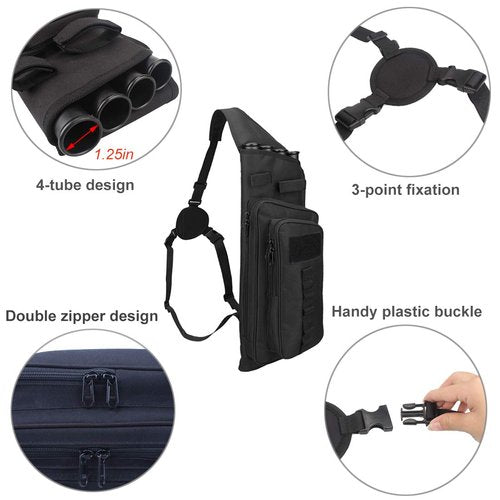 KRATARC Krayney Multi-function 4-Tubes Back Arrow Quiver Shoulder Hanged Target Shooting Archery Quiver for Arrows Takedown Bow (Black)