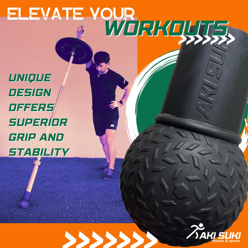 Aki Suki Landmine Attachment for Barbell, with Portable Strap Handle Accessory, Barbell Ball for Press Row Spin Split Squats, Durable Rubber Landmine Bomb Attachment, Fits 2 Inch Olympic Bars