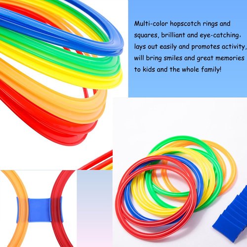 AMYESE 11in Hopscotch Rings-Hopscotch Game Hoops Circles with 15 Connectors for Kids Balance Agility Training Obstacle Course, Boys Girls Birthday Fun Play Indoor Outdoor Backyard Playground Activity