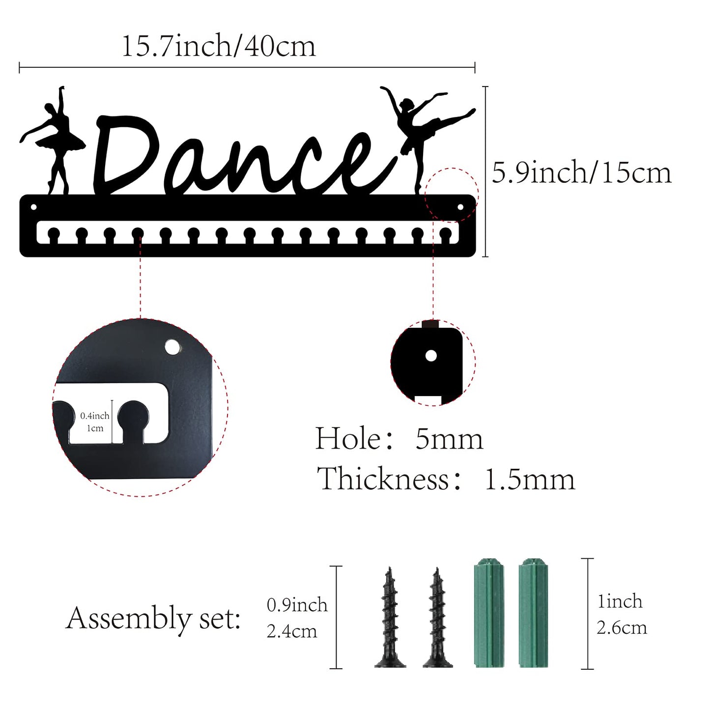 CREATCABIN Medal Hanger Display Stand - Wall Rack Mount Hanger for Runners & Medalists - Black, Sturdy, Holds Over 15 Medals