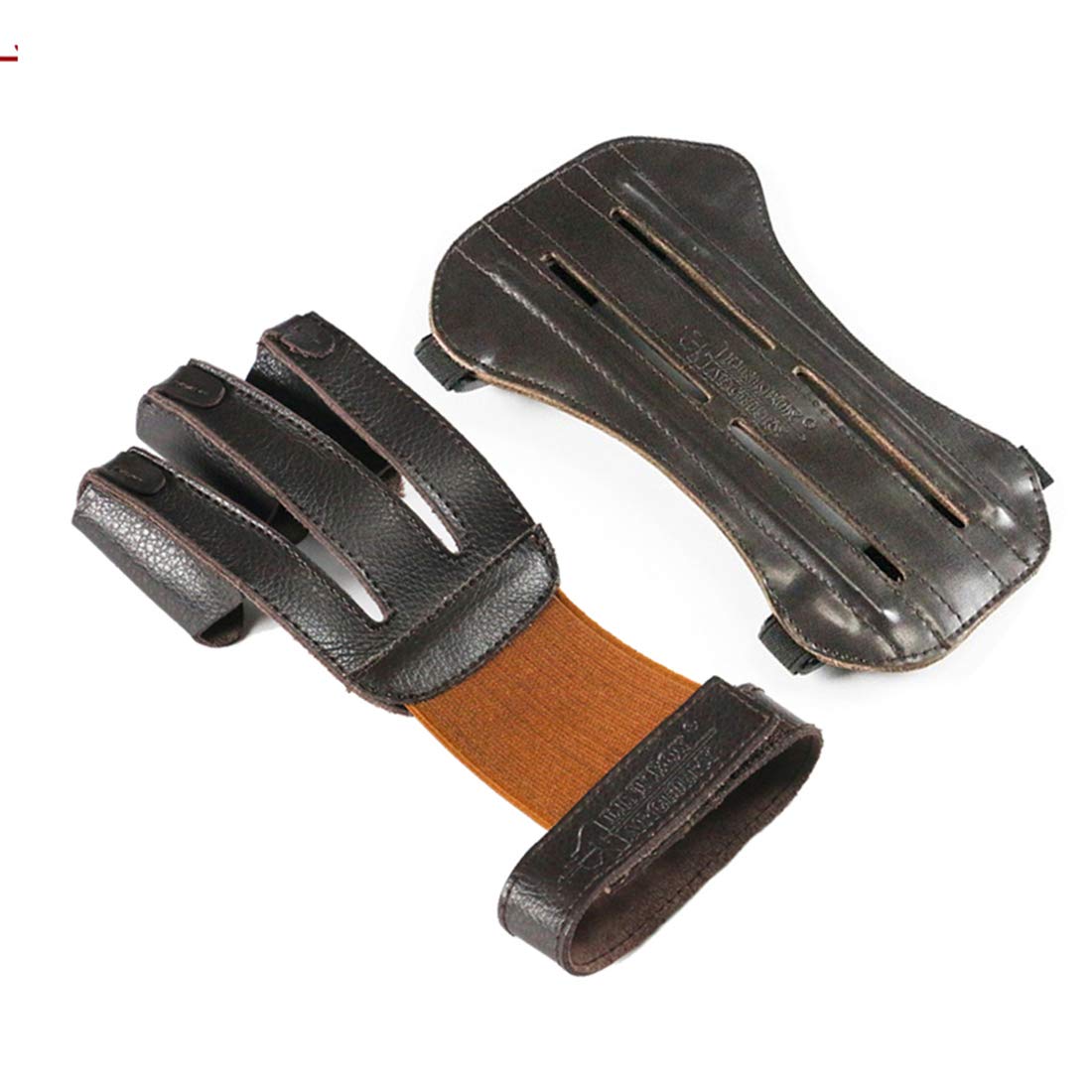 Linkboy Archery Gloves Hunting Shooting Three Finger ，Arm Guard 100% Pure Ox Leather Protection Archery Protective Gloves Brown - 1set