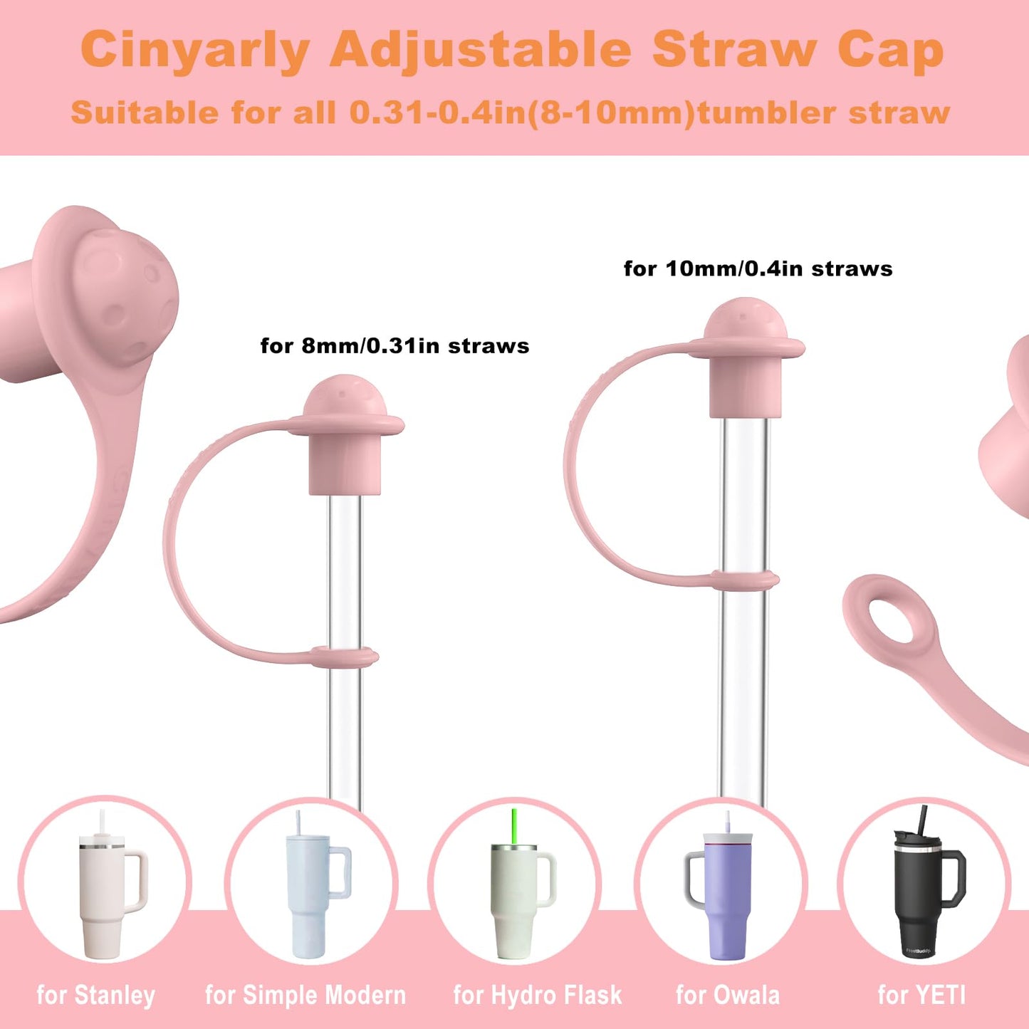 Silicone Straws Caps Compatible with Stanley Cup 20 30&40 oz Straw Cover Toppers Tumbler with Handle Accessories,4 Pcs 0.4in/10mm Straw Lid,Dust-Proof Reusable
