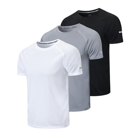 frueo Men’s 3 Pack Gym T-Shirt Workout Shirts,520,Black Gray White,L