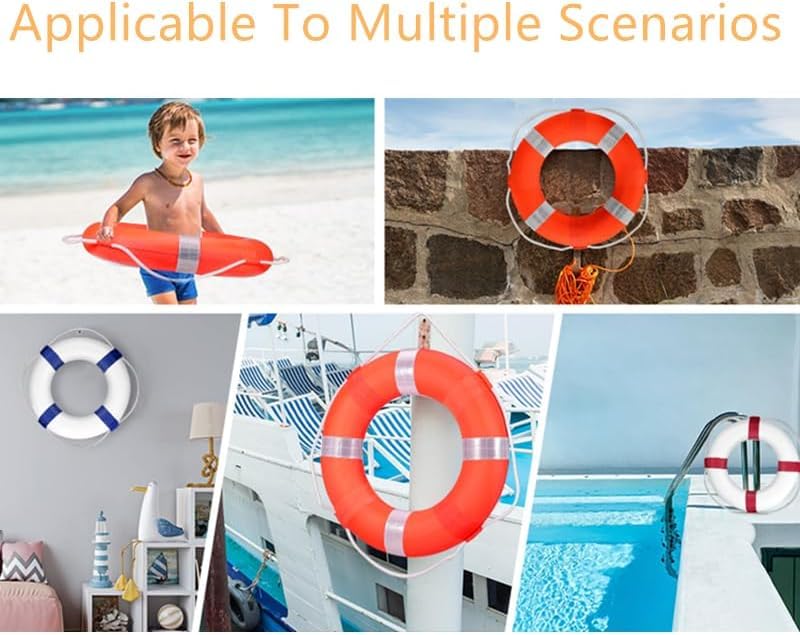 20 Inch Life Preserver Ring with Water Floating Lifesaving Rope 98.4FT Set, Swim Foam Buoy Swimming Pool Safety Throwing Ring Rope Rescue Lifeguard Wall Decoration
