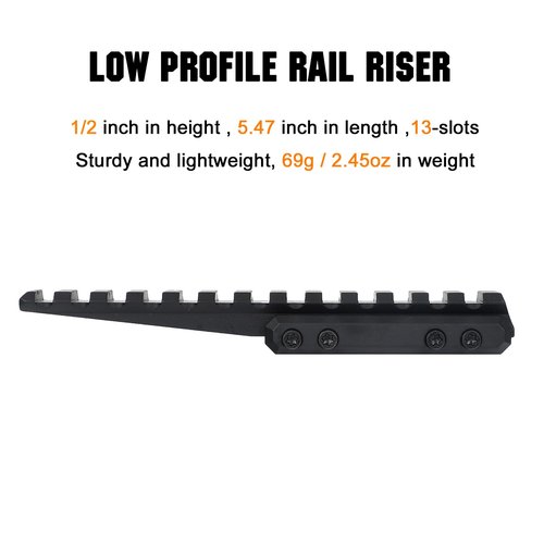 ohhunt Optic Riser 1/2 inch Height Picatinny Riser Low Profile Rail Riser 5.47 inch Length Red Dot Riser Mount Black