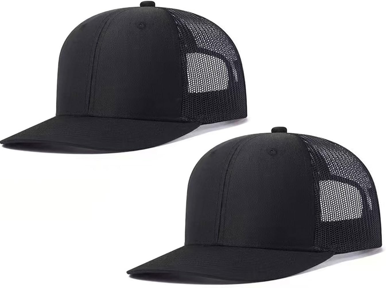 2-Pack Breathable Mesh Snapback Trucker Hats, Adjustable Baseball Caps for Men Women, Cotton-Poly Twill Outdoor
