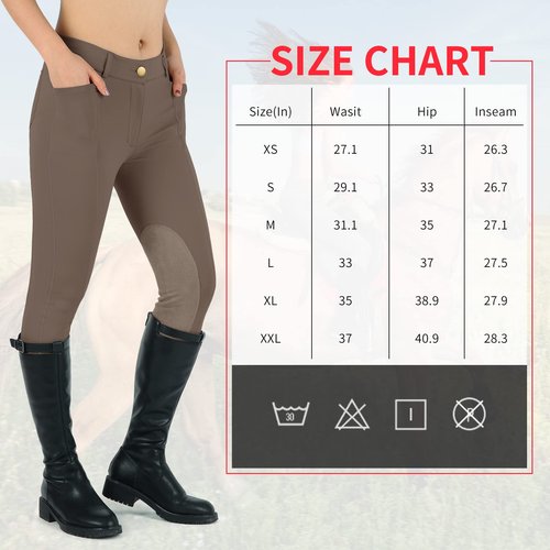 beroy Women Horse Riding Knee-Patches Pants Ladies Equestrian Front-Zip Breeches Legging with Pockets(Sand,M)