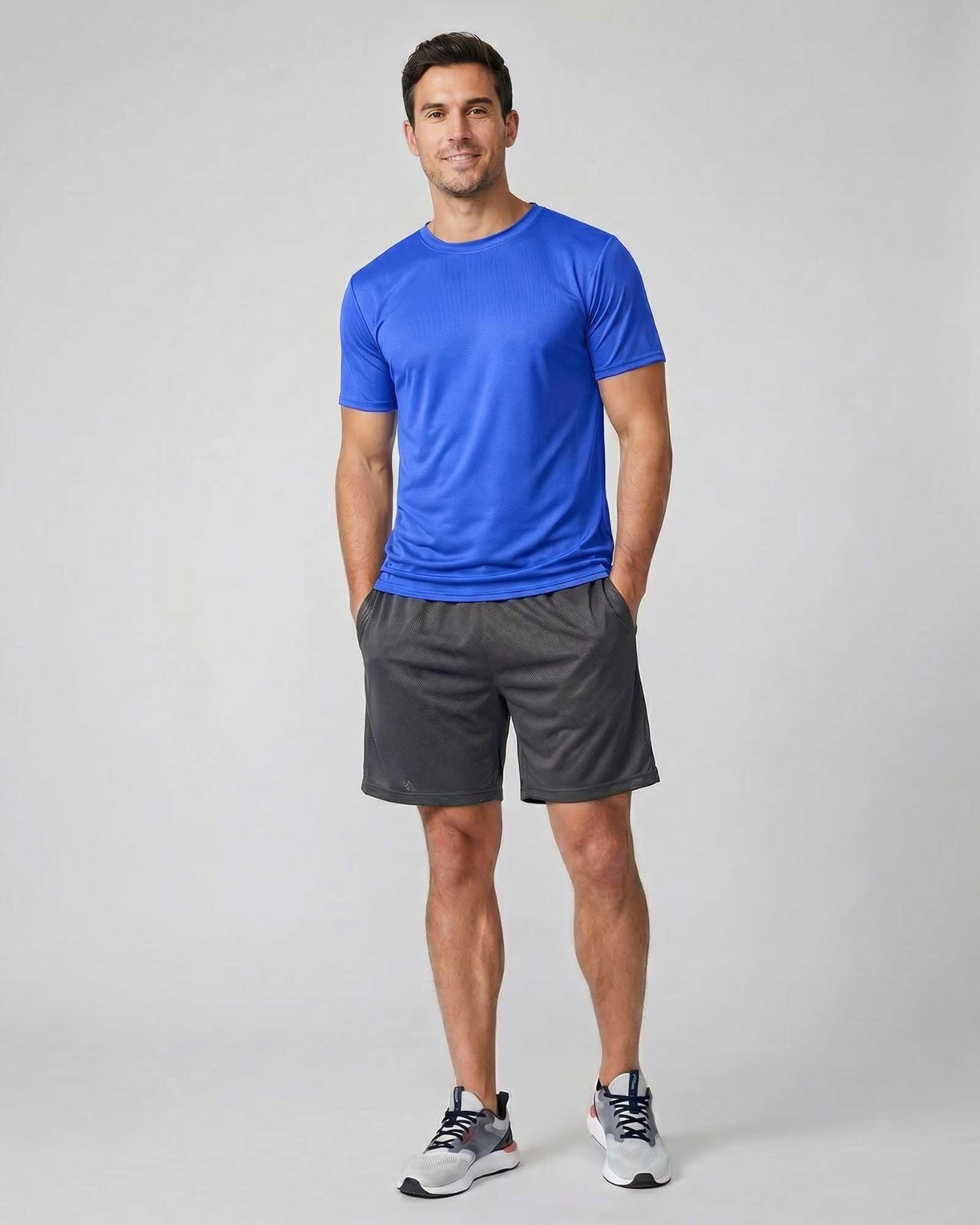 Real Essentials 5 Pack: Men’s Mesh Short Sleeve Crew Neck T-Shirt - Workout Gym Active Athletic Tee (Set 4, Black, Charcoal, Blue, Green, Burgundy - XL - Standard)