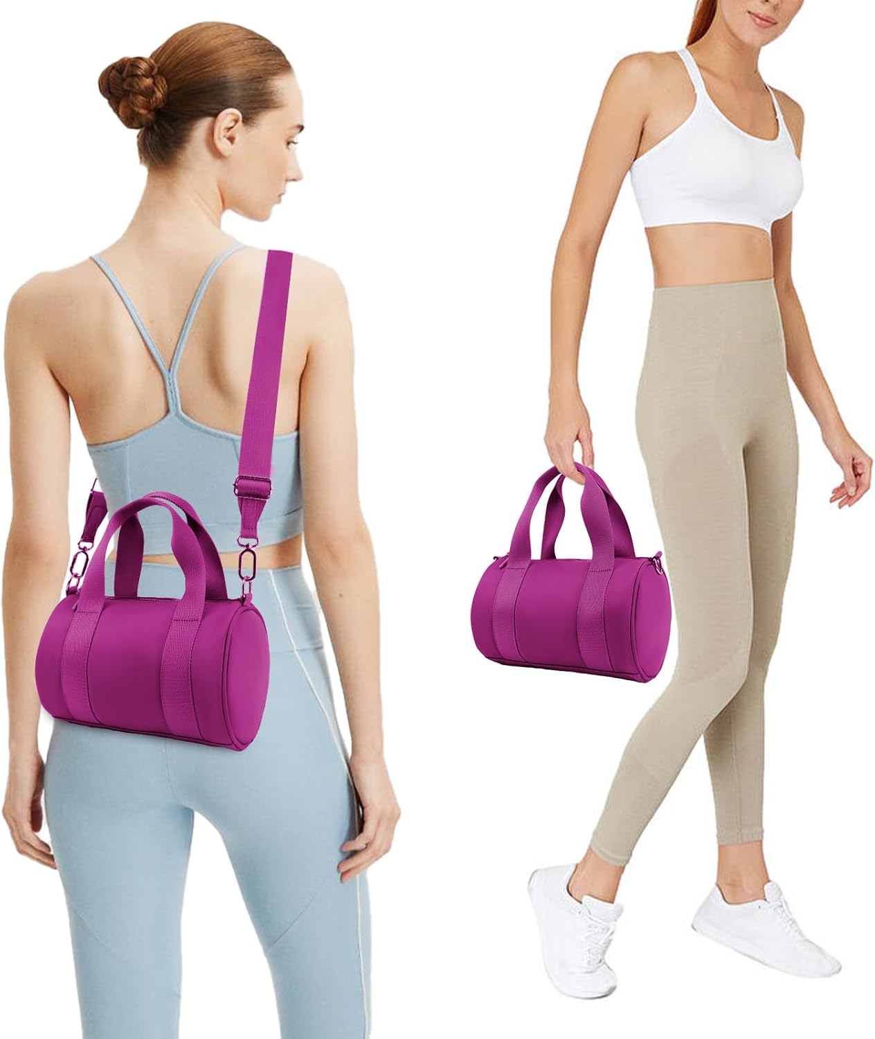 IBEE Small Gym Bag for Women Mini Duffel Bag for Travel Waterproof Workout Crossbody Bags Elastic Fabric Barrel Purse for Sports Fitness Yoga Cute Lightweight