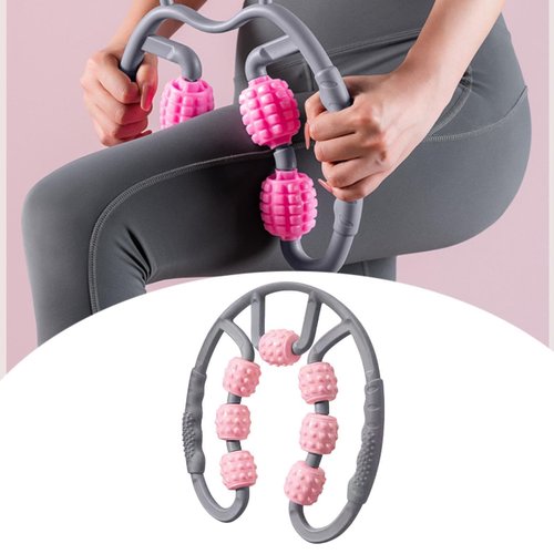 Muscle Roller for Legs Massage Tool Equipment 7 Wheels Leg Roller for Thighs for Shoulder Bodybuilding Home Gym Athlete Gift, Gray and Pink