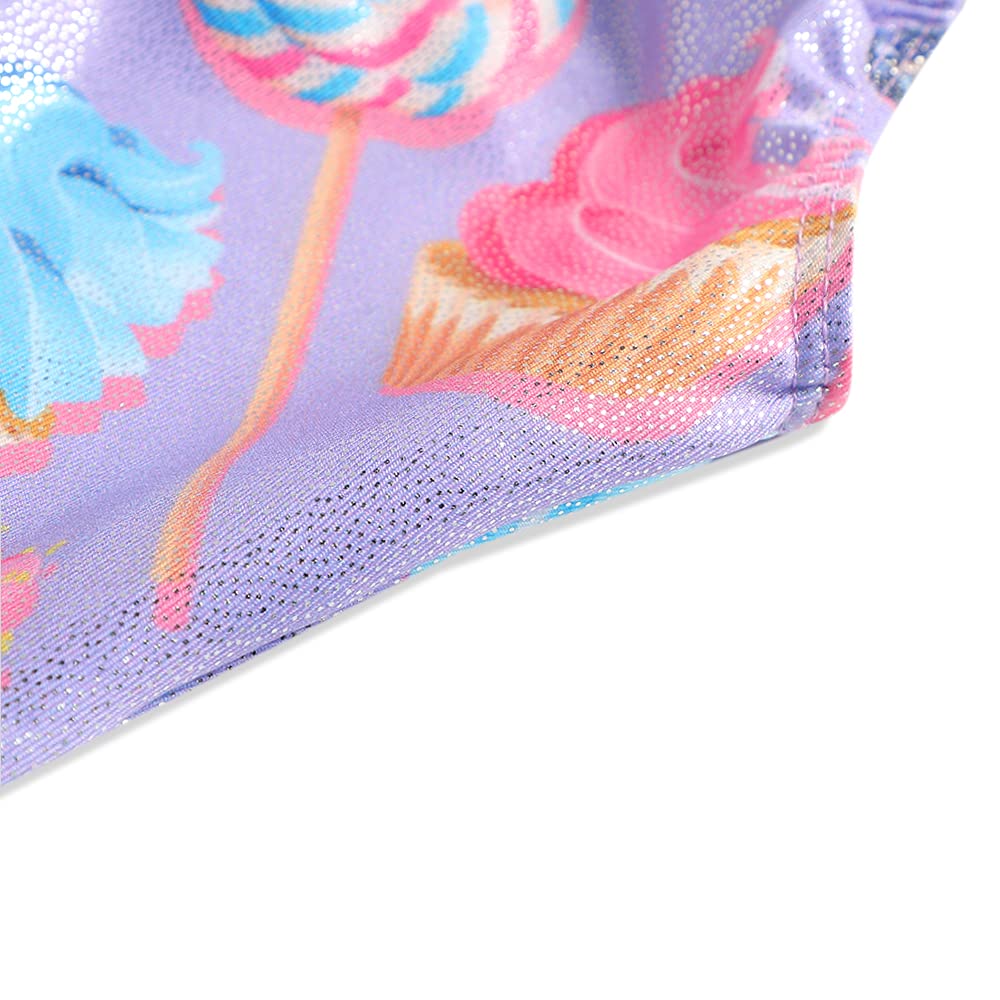 Belovance Leotards for Girls Gymnastics 9 10 Kid Child Gymnastics Biketard Athletic Dance Wear Shiny Purple Donuts (Donuts Purple, 9-10 Years)