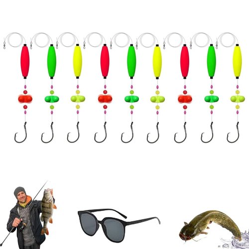 Petitionm Catfish Fishing Set, Kntopoint Takedown Rigs Catfish, Peg Floats for Catfishing, 2025 New Fishing Hook Set Catfish, 6/0-8/0 Hooks with Rattles & Floats, for Bank/Drift Fishing(6/0,9PCS)